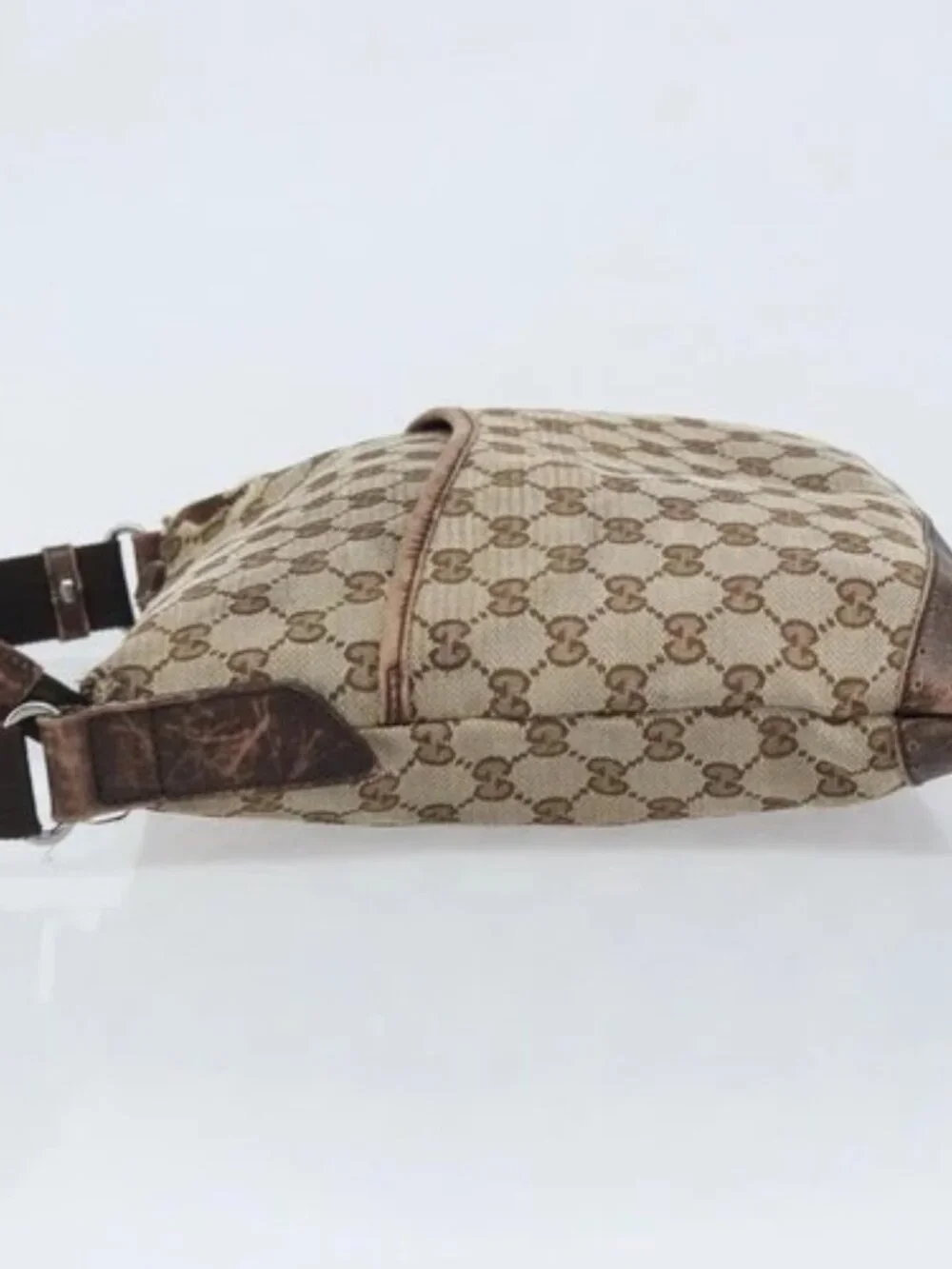 GUCCI GG Canvas Shoulder Bag Beige Silver 145857 Auth ka3527